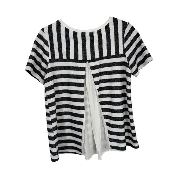 Sanctuary Short Sleeve Top Size Small Blue White Nautical Stripe split back - Picture 3 of 8